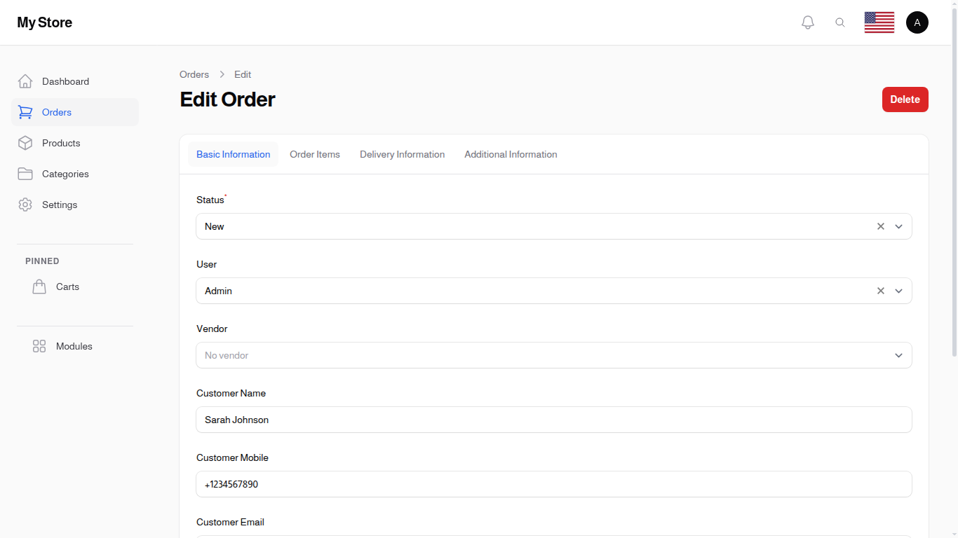 Create Order - Basic Information