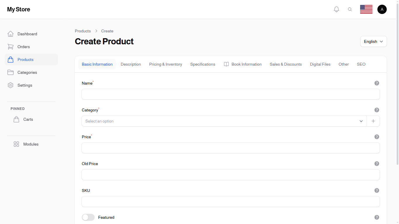 Create Product - Basic Information