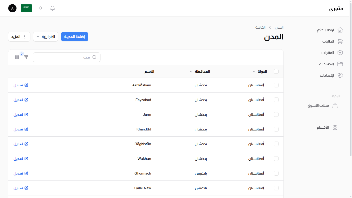 قائمة المدن