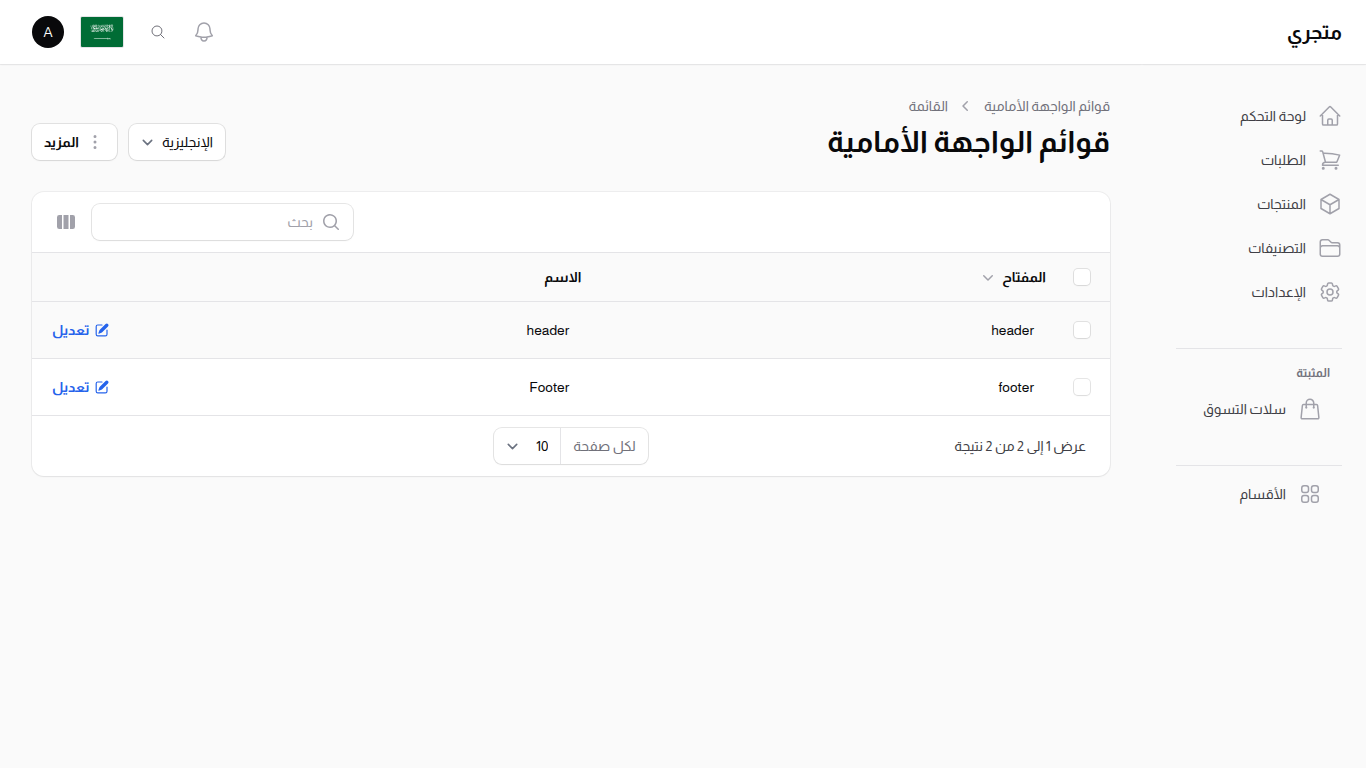قائمة قوائم الواجهة الأمامية