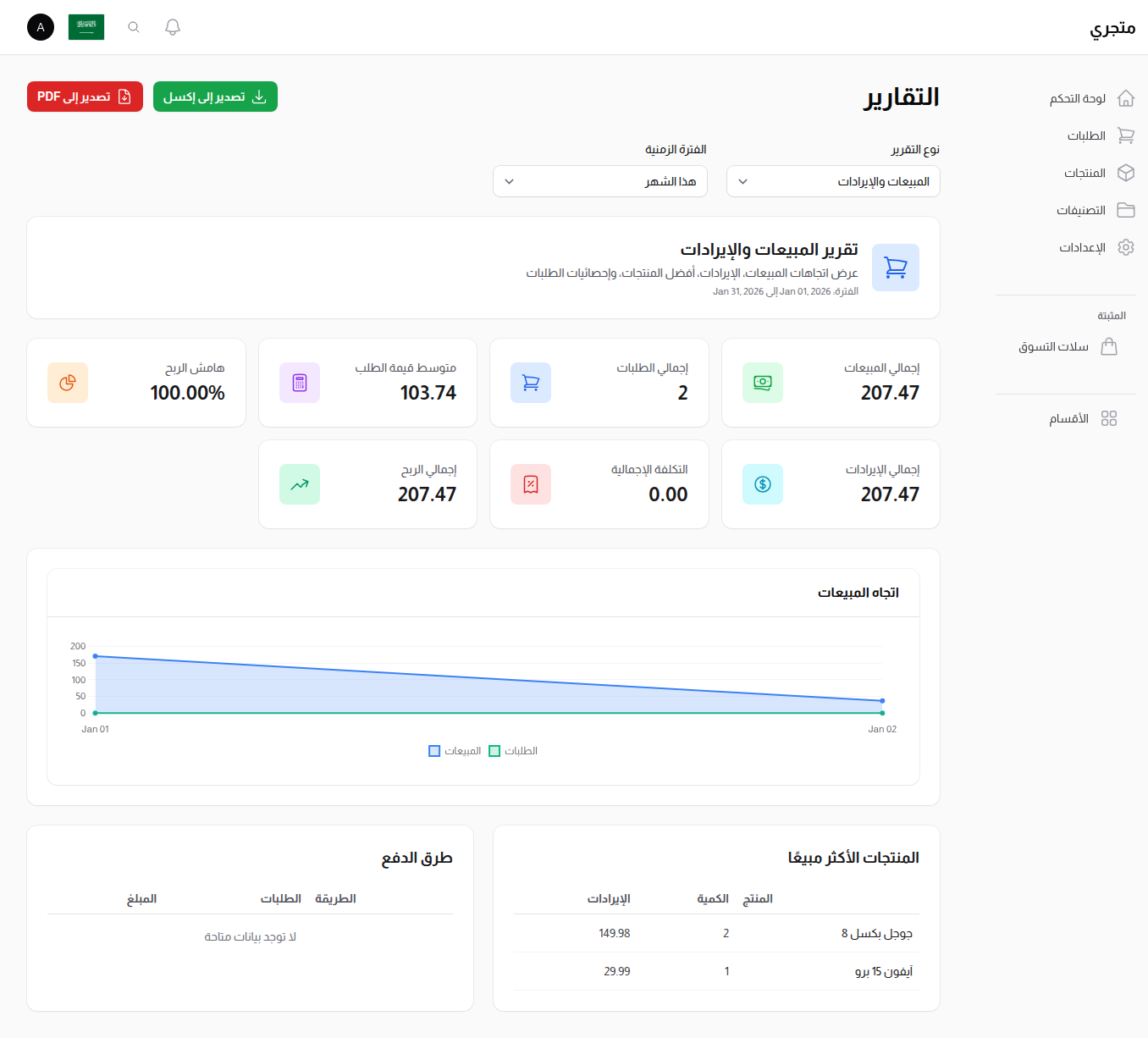 تقرير المبيعات