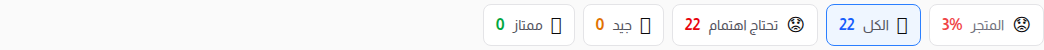 لقطة قريبة لصف الشارات: تقييم المتجر بالإضافة إلى الكل وتحتاج اهتمام وجيد وممتاز