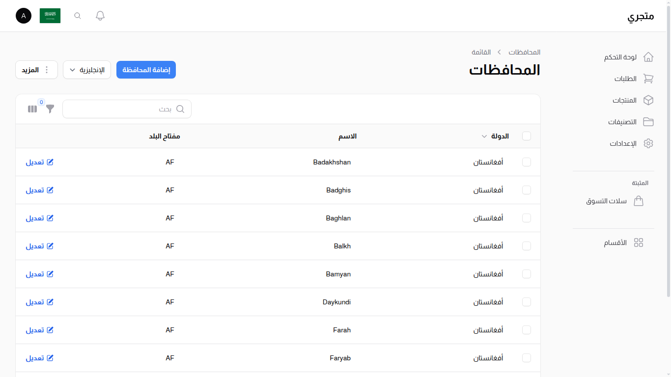 قائمة المحافظات