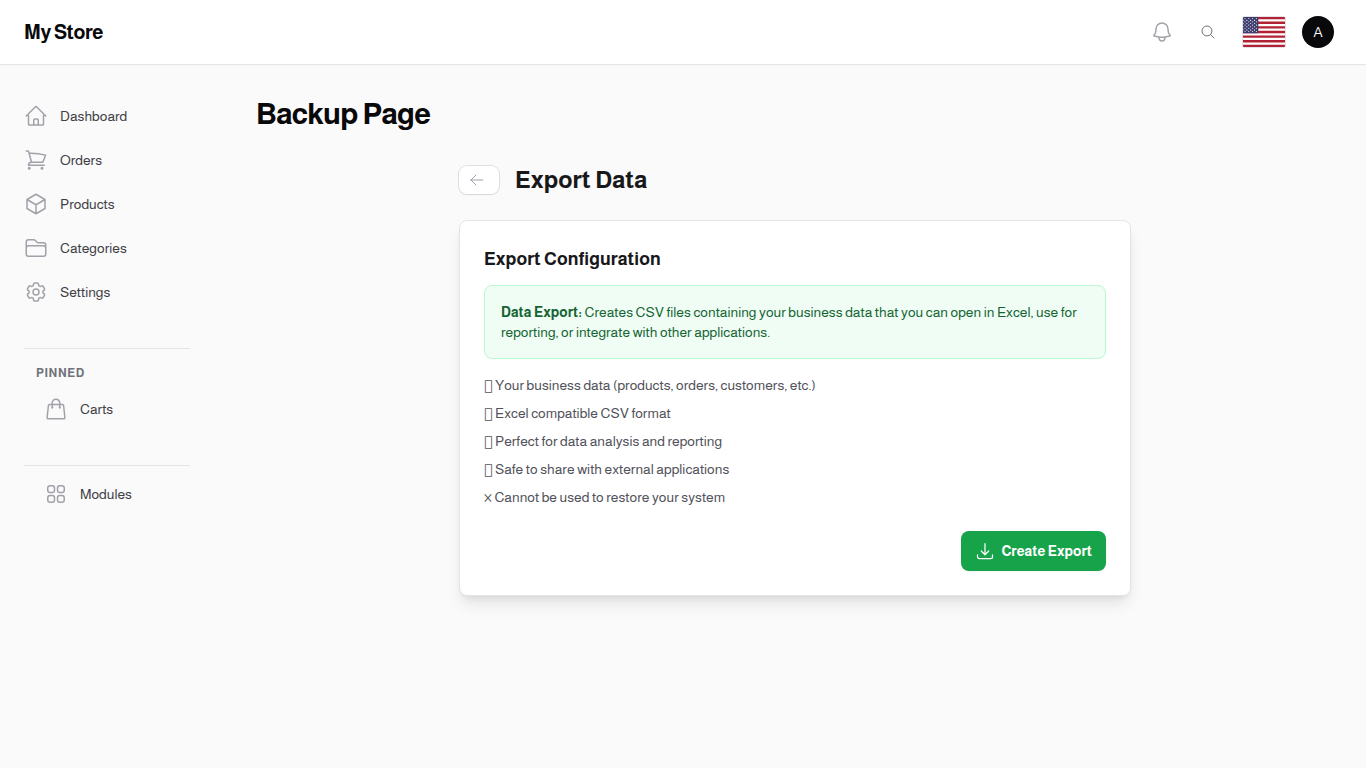 Export Data Configuration