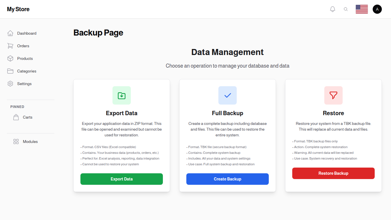 Operations panel polling backup progress and exposing the Download button