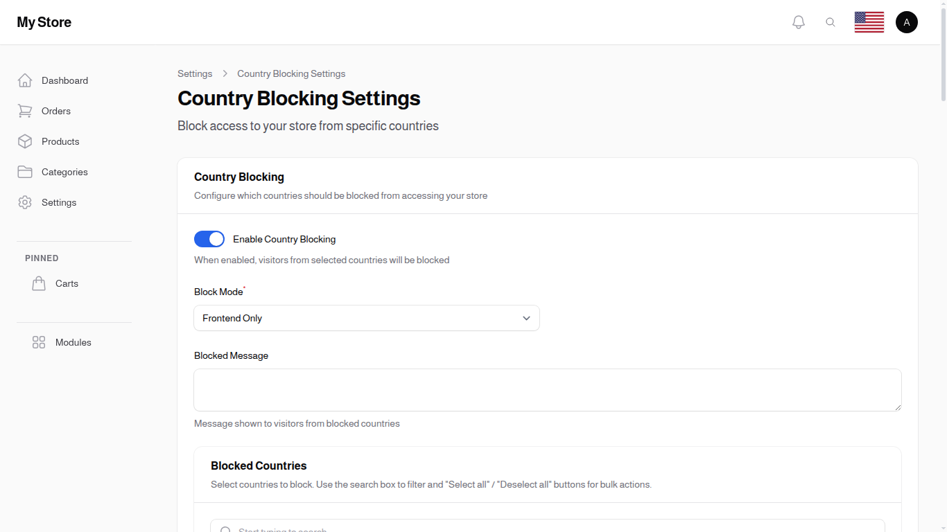 Country Blocking Settings