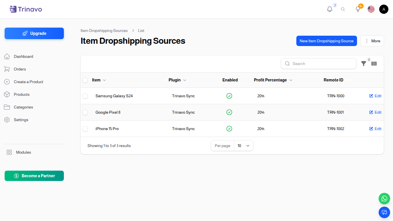 Dropshipping plugin sources list