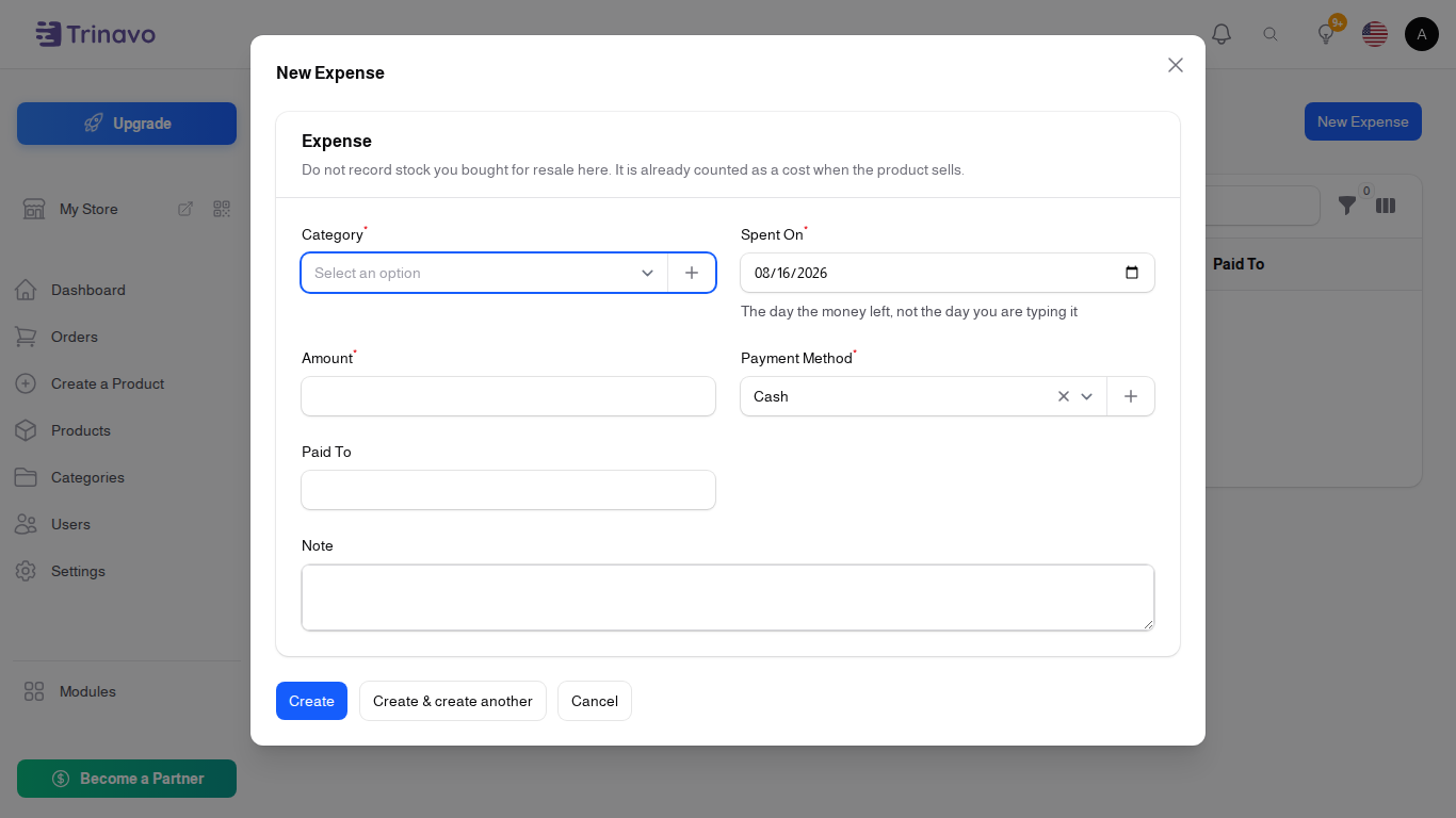 The New Expense dialog open over the list