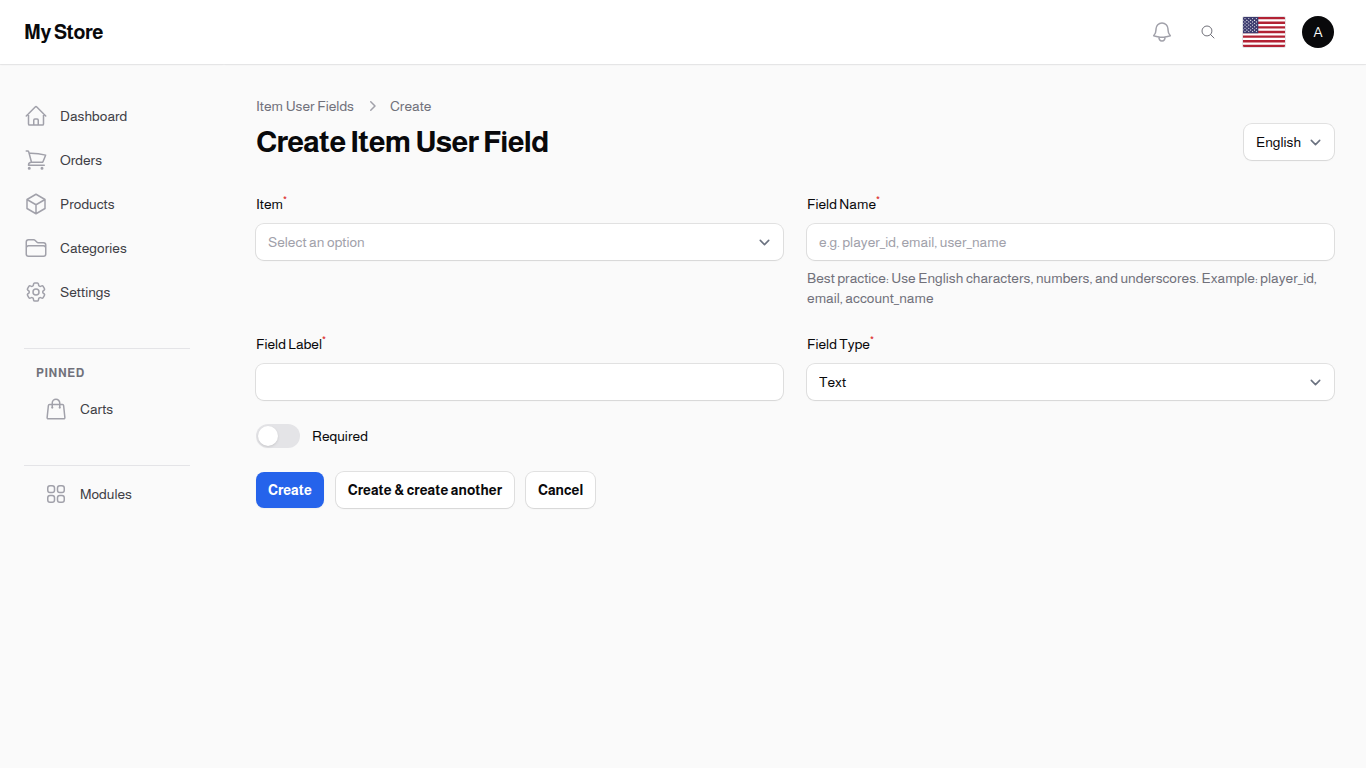 Create Item User Field