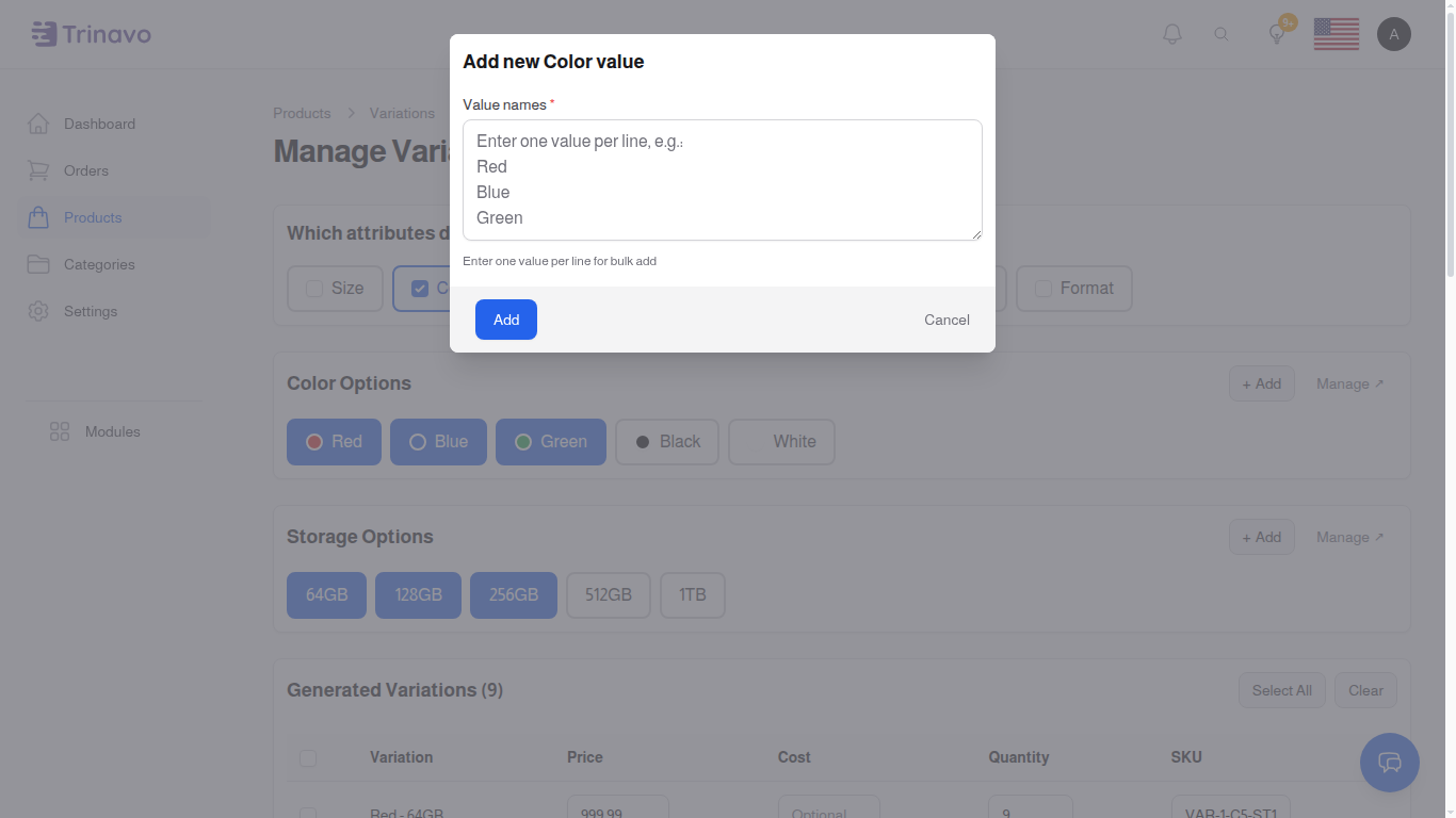 Add Value Modal