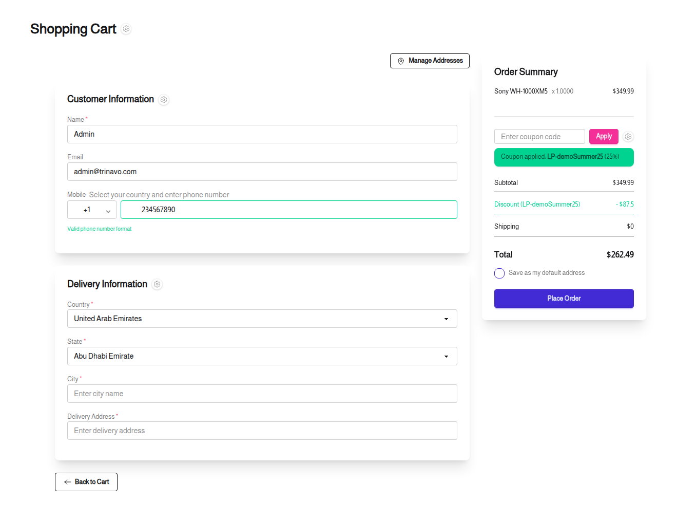 The landing checkout, with no menu or footer
