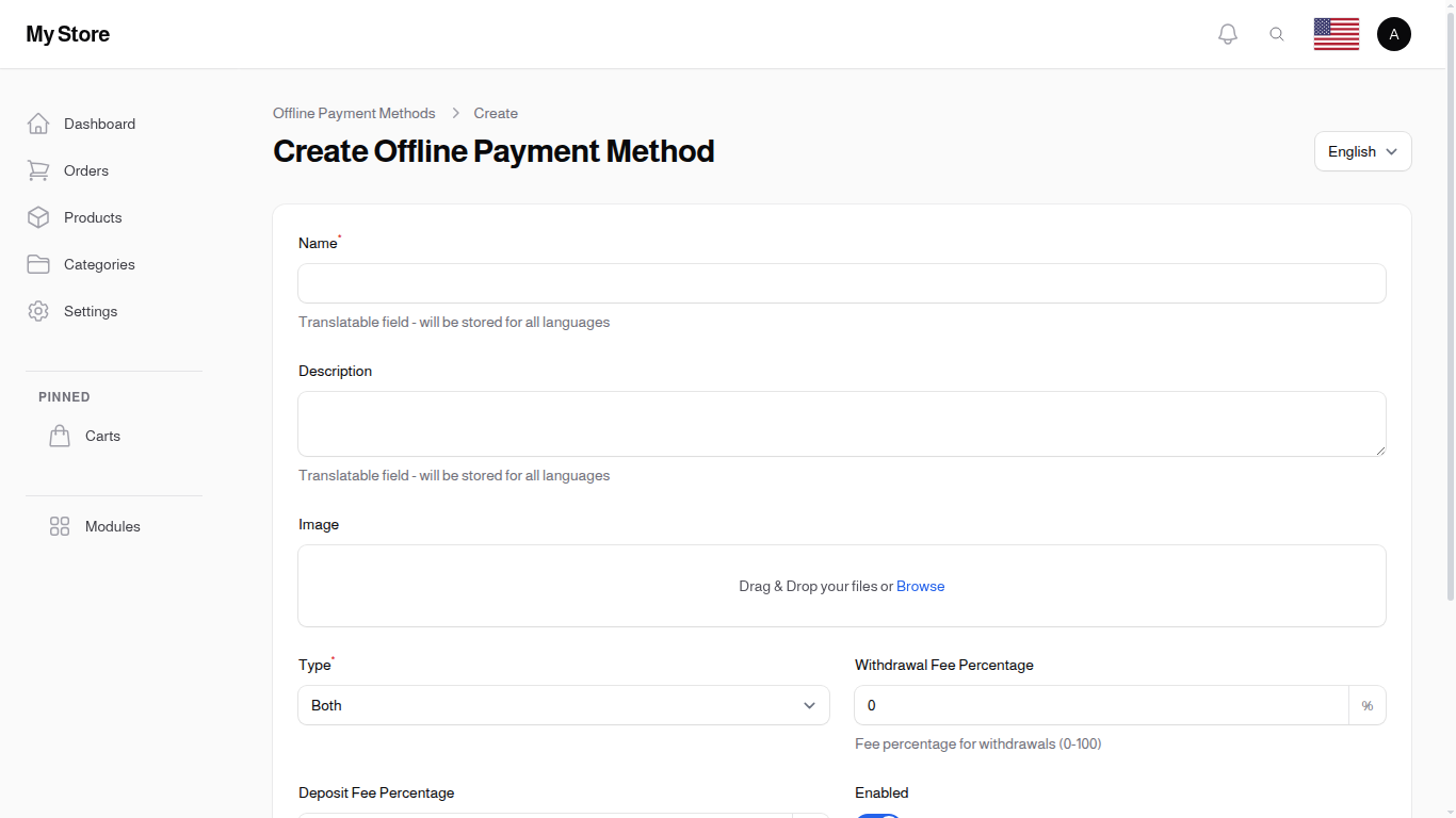 Create Offline Payment Method