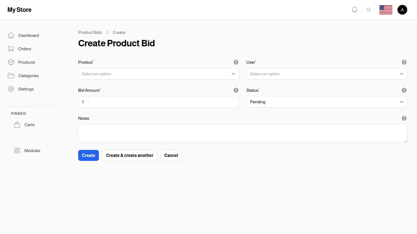 Create Product Bid