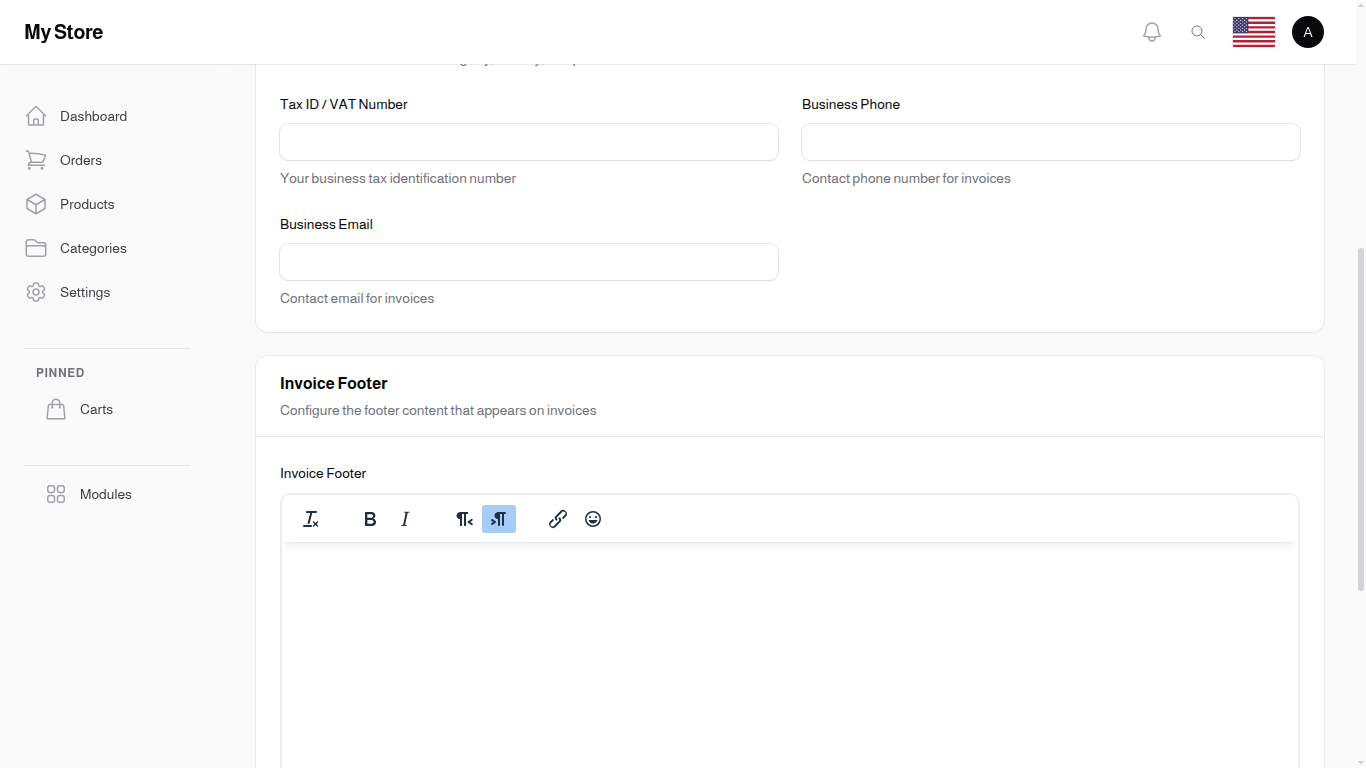 Invoice Footer Editor