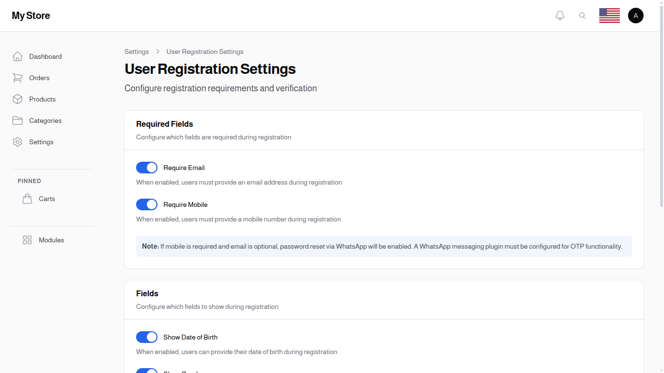 Registration Settings