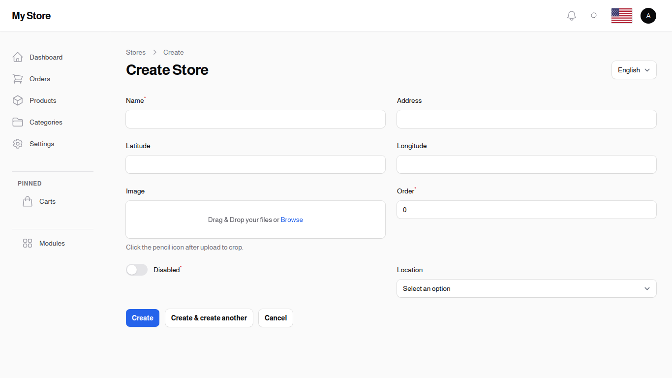 Store Creation Form