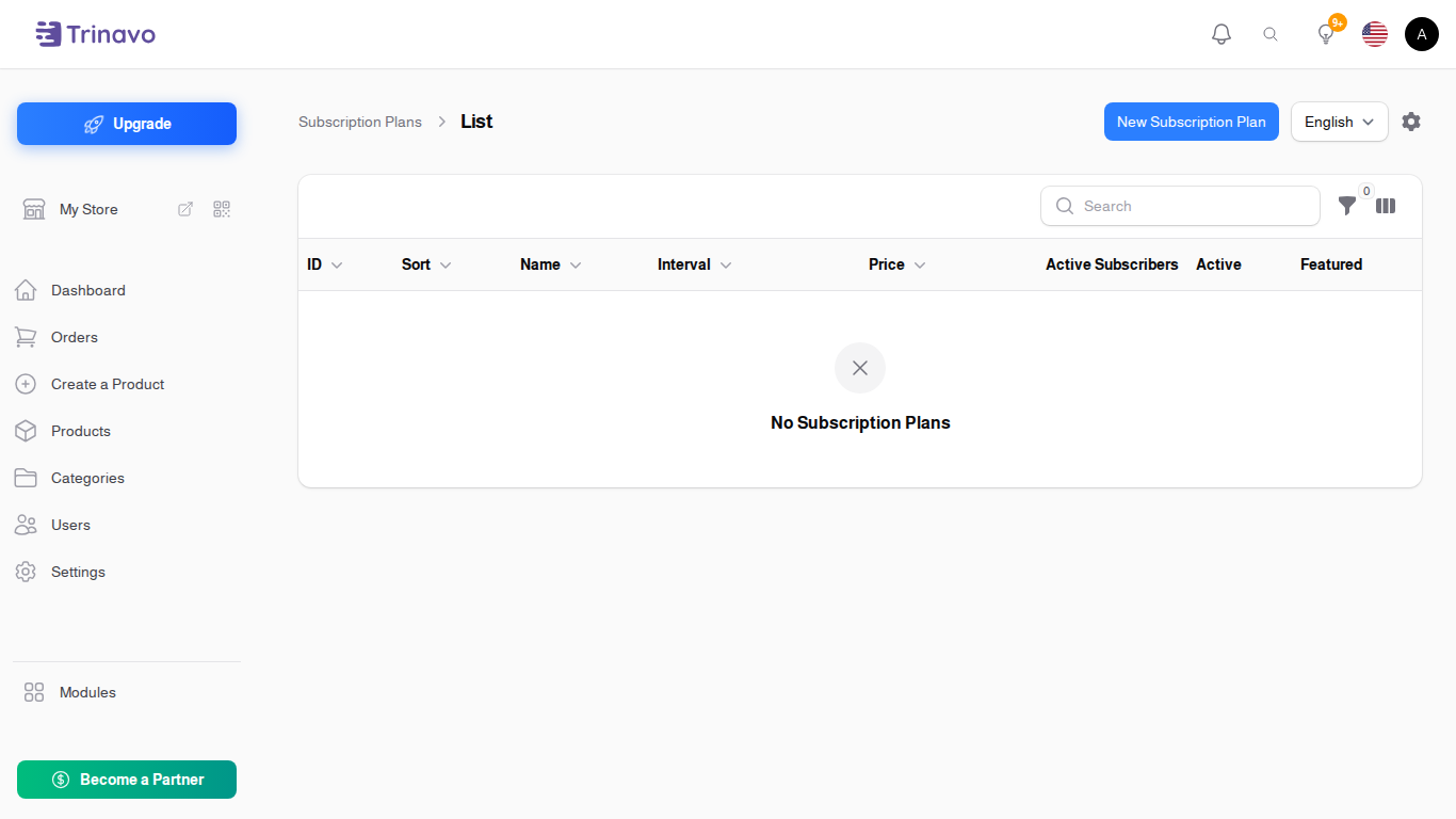 The Subscription Plans list