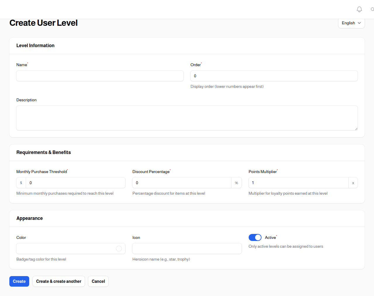 User Level - Appearance