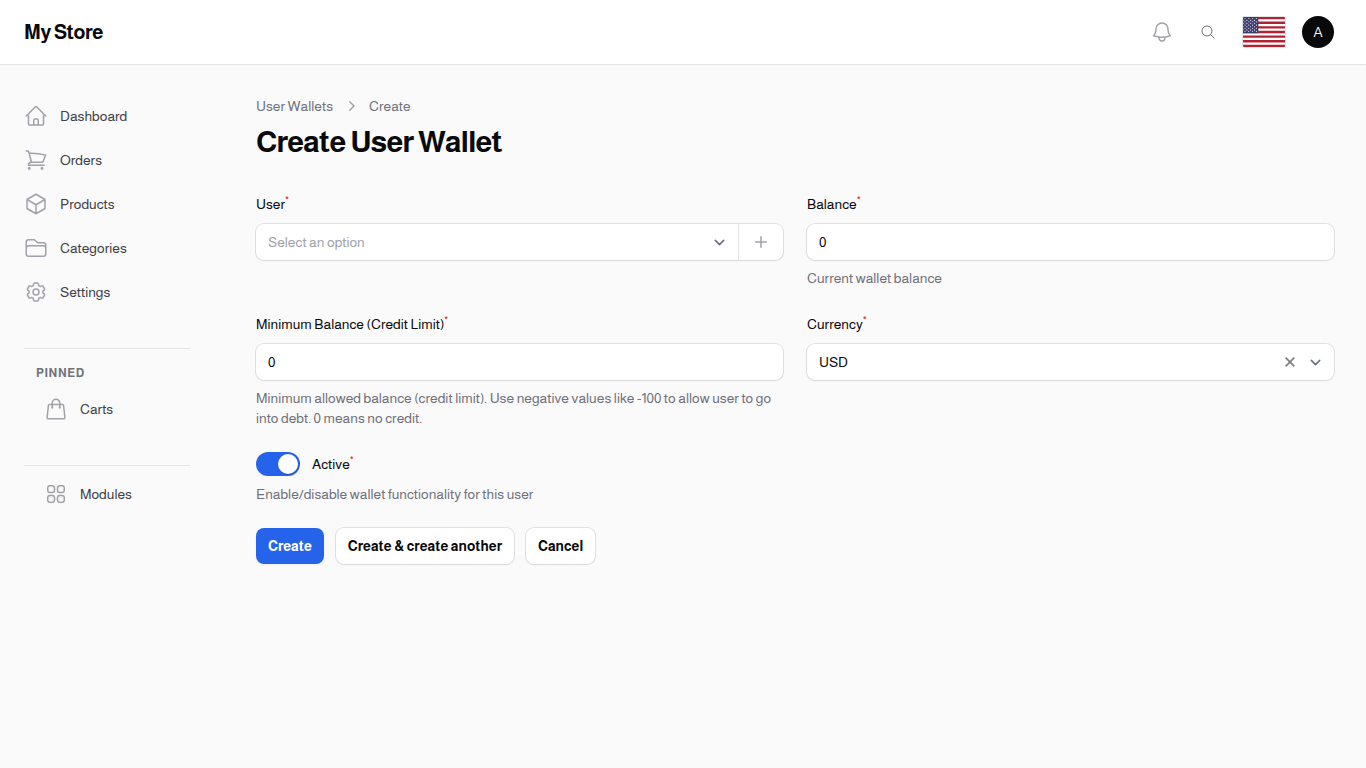 Create User Wallet