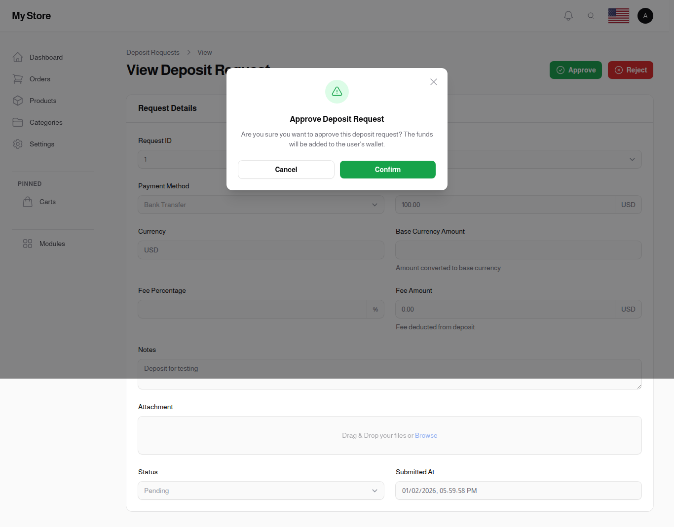 Approve Deposit Request