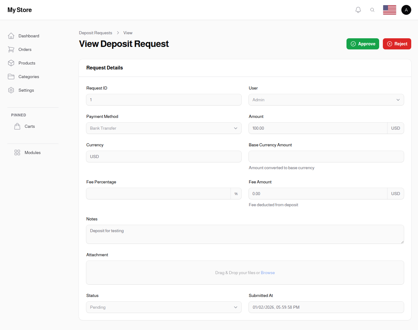 View Deposit Request