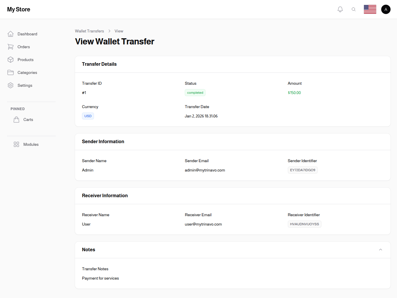 View Wallet Transfer