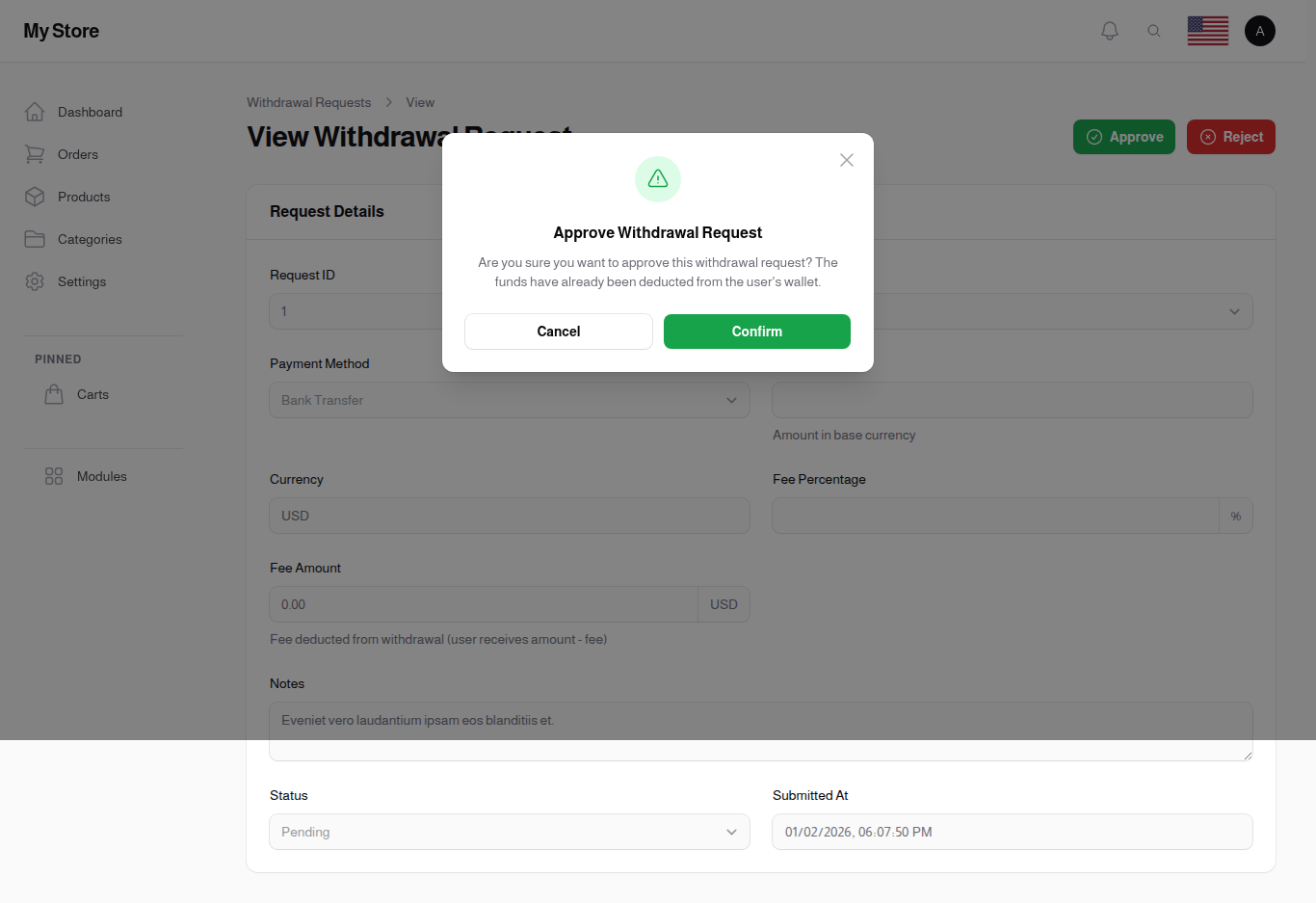 Approve Withdrawal Request