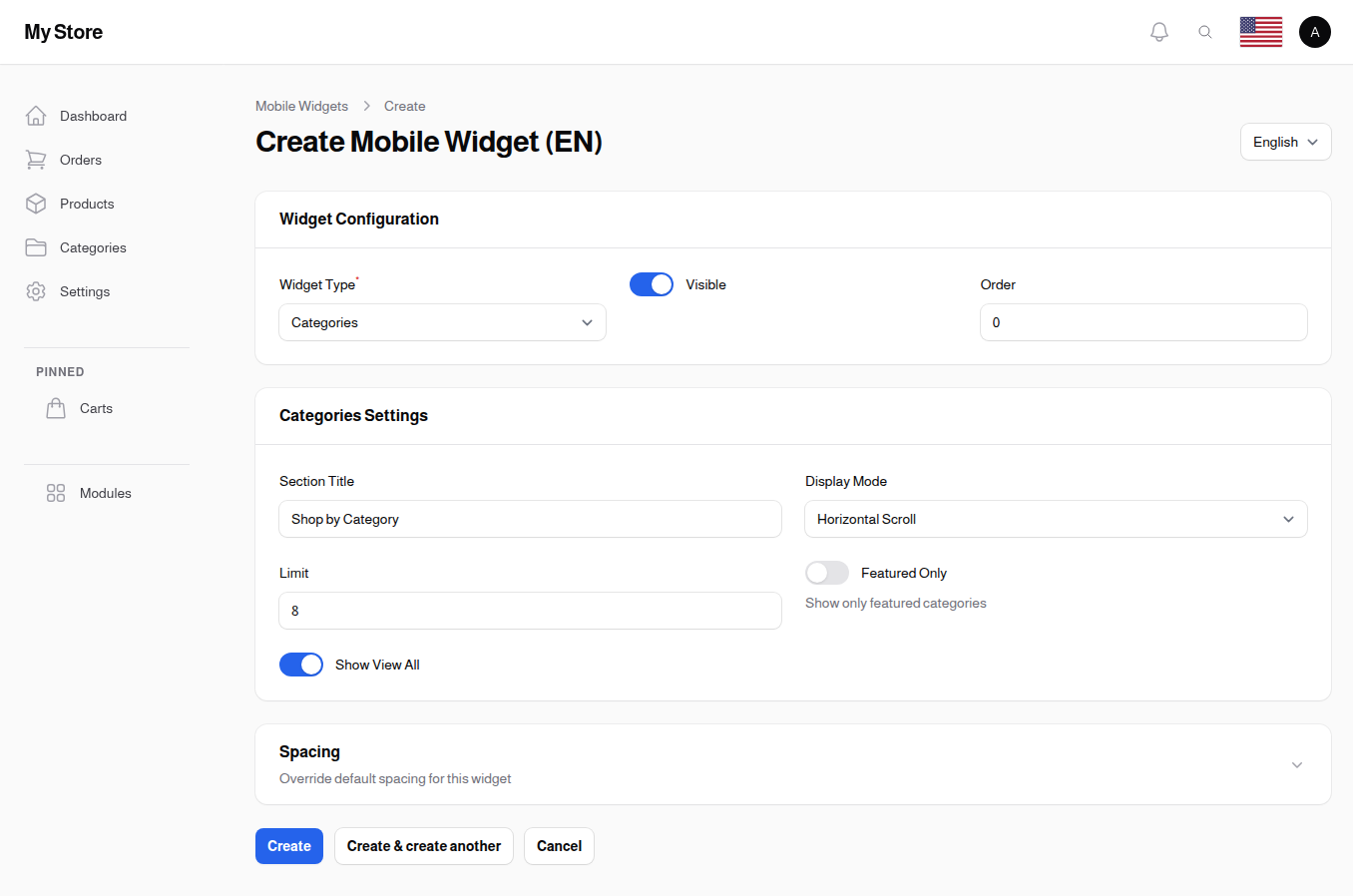 Categories Widget Settings