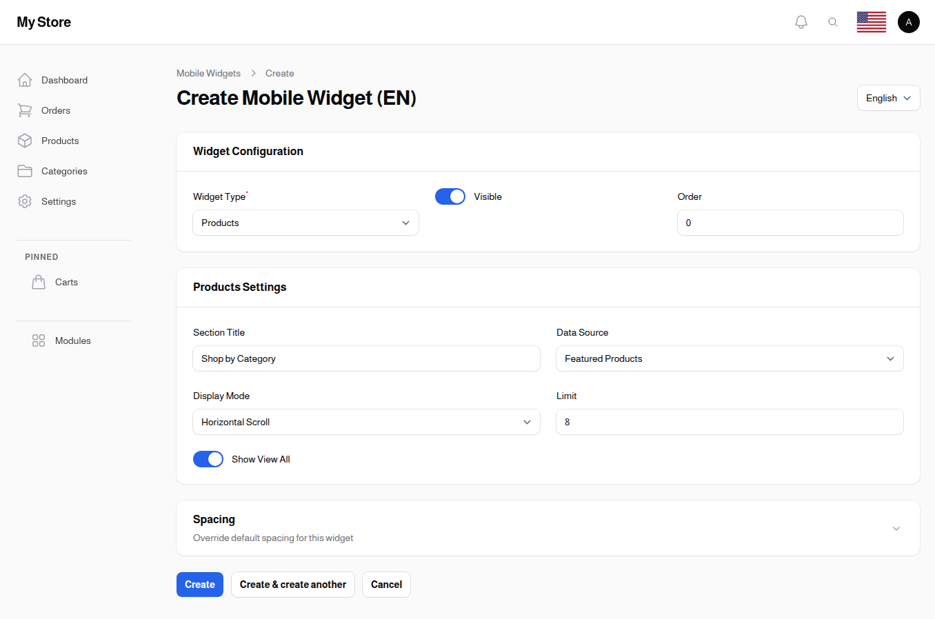 Products Widget Settings