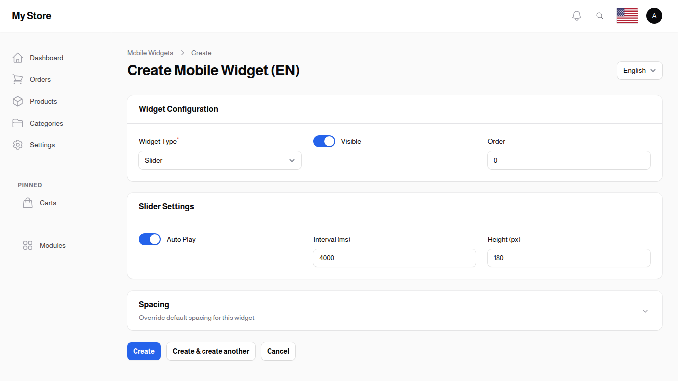 Slider Widget Settings