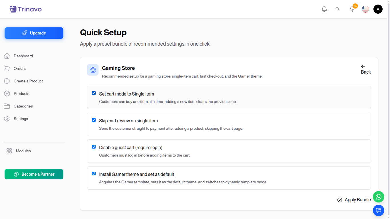Gaming Store bundle expanded with its action checklist