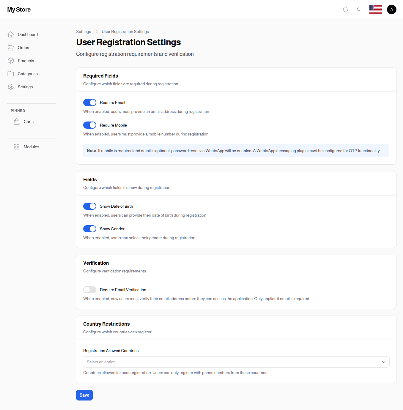 Registration Settings