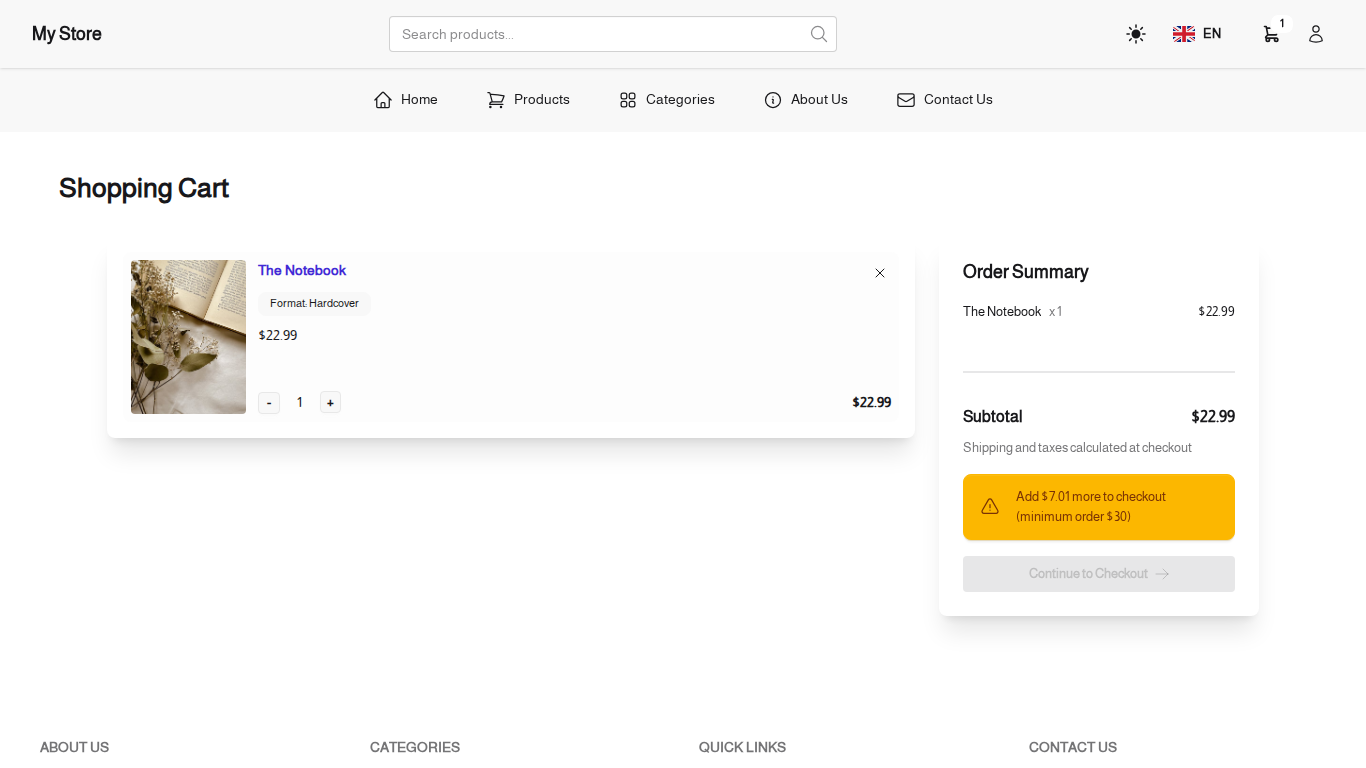 Cart shortfall banner